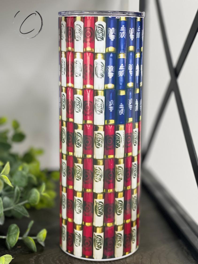 Shotgun Shells American Flag 20oz Skinny Tumbler