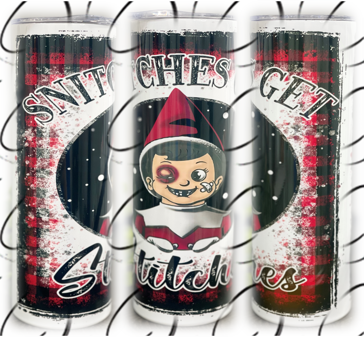 Snitches Get Stitches Elf 20oz Skinny Tumbler