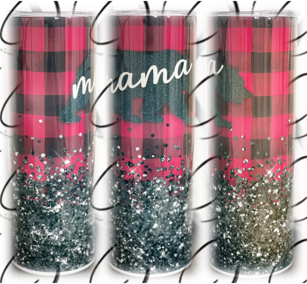 Sparkle & Plaid Mama Bear 20oz Skinny Tumbler