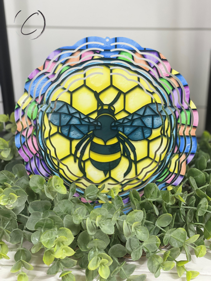 Stained Glass Bee Wind Spinner