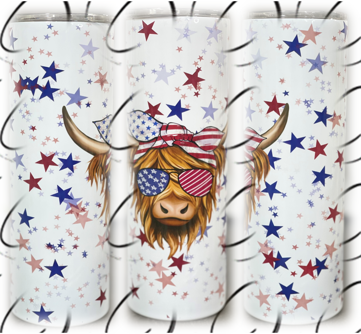 Stars & Stripes Highland Cow 20oz Skinny Tumbler