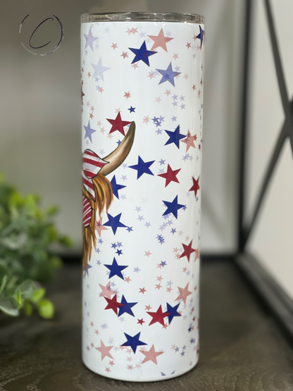 Stars & Stripes Highland Cow 20oz Skinny Tumbler