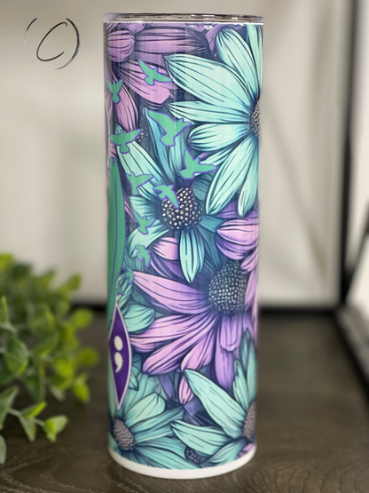 Stay, Turquoise & Purple Daisy 20oz Skinny Tumbler