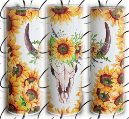 Sunflower Bull Skull 20oz Skinny Tumbler