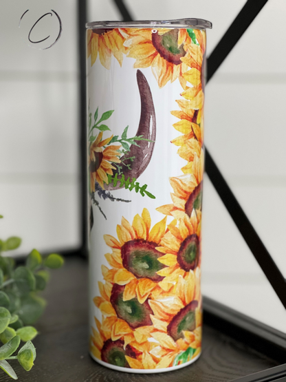 Sunflower Bull Skull 20oz Skinny Tumbler