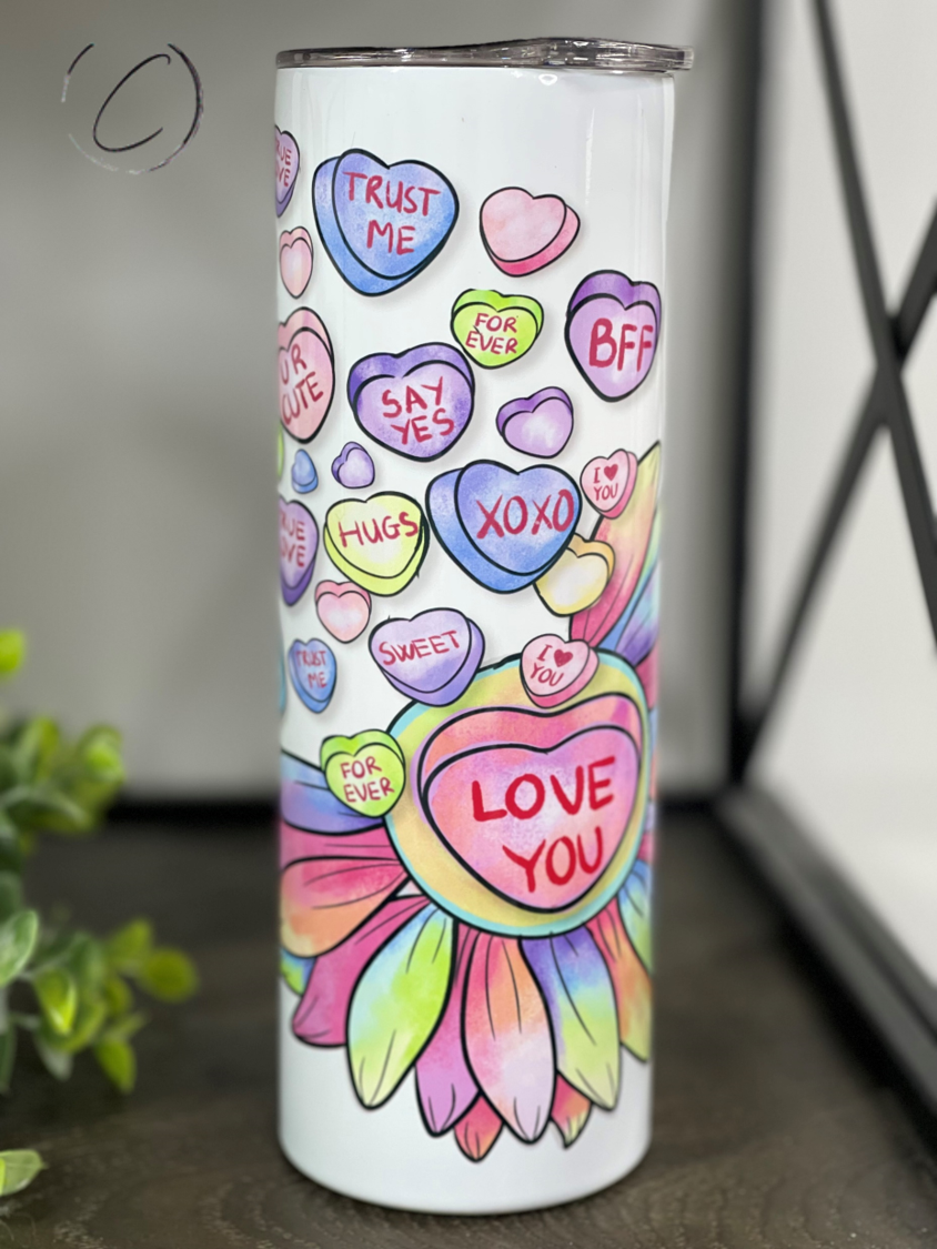 Sunflower Conversation Hearts 20oz Skinny Tumbler