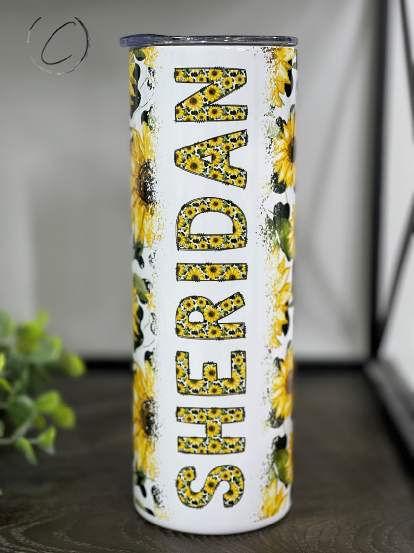 Sunflower Cow Custom Name 20oz Skinny Tumbler