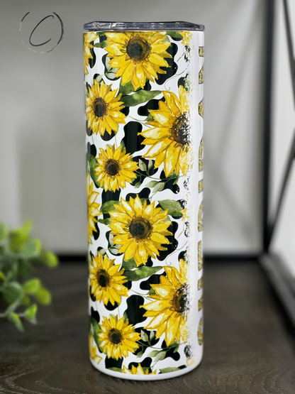 Sunflower Cow Custom Name 20oz Skinny Tumbler