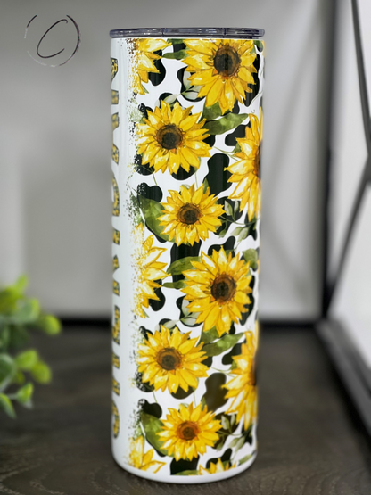 Sunflower Cow Custom Name 20oz Skinny Tumbler