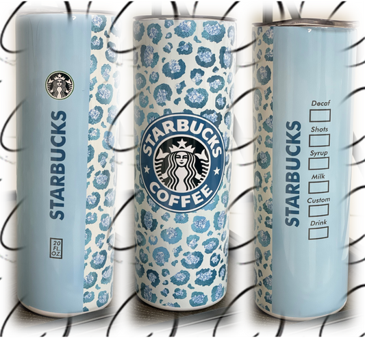 Teal Leopard Starbucks 20oz Skinny Tumbler