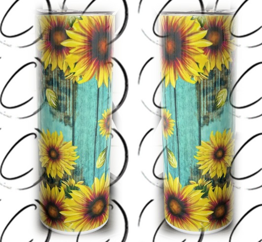 Teal Sunflower Leopard 20oz Skinny Tumbler