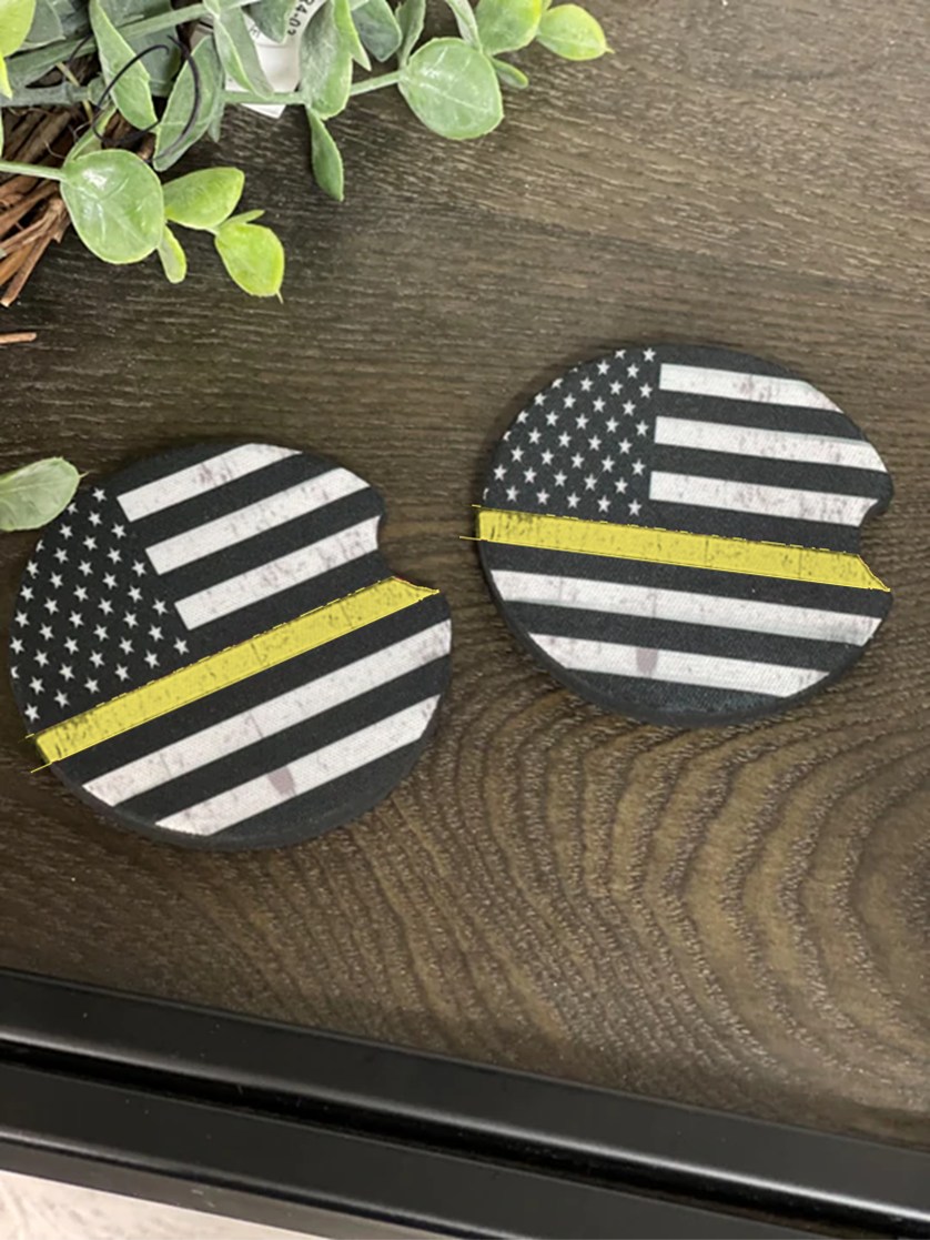 Thin Yellow Line Car Coaster Set