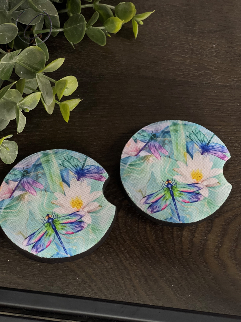 Translucent Dragonflies Car Coaster Set