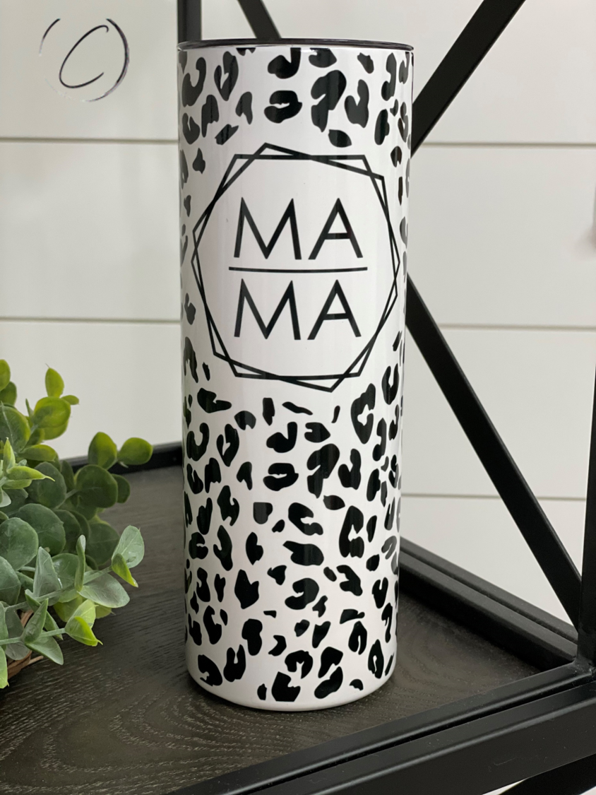 Black Leopard Mama 20oz UV Pink Skinny Tumbler