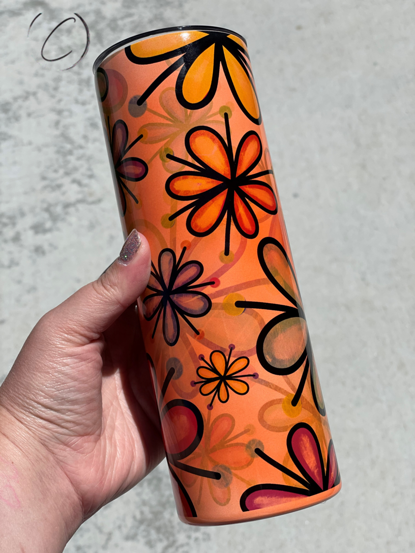 Colorful Daisies 20oz UV Orange Skinny Tumbler