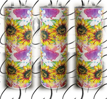 Water Color Sunflowers 20oz Skinny Tumbler