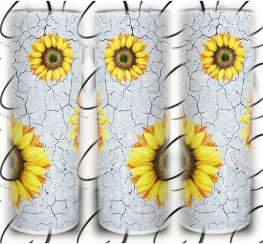 Watercolor Crackle Sunflowers 20oz Skinny Tumbler