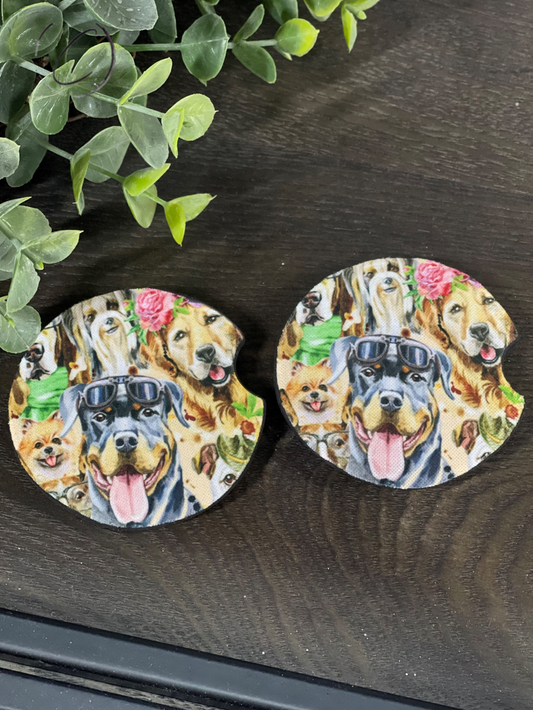 Watercolor Dogs Car Coaster Set