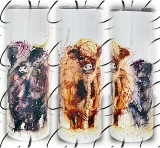 Watercolor Highland Cow 20oz Skinny Tumbler