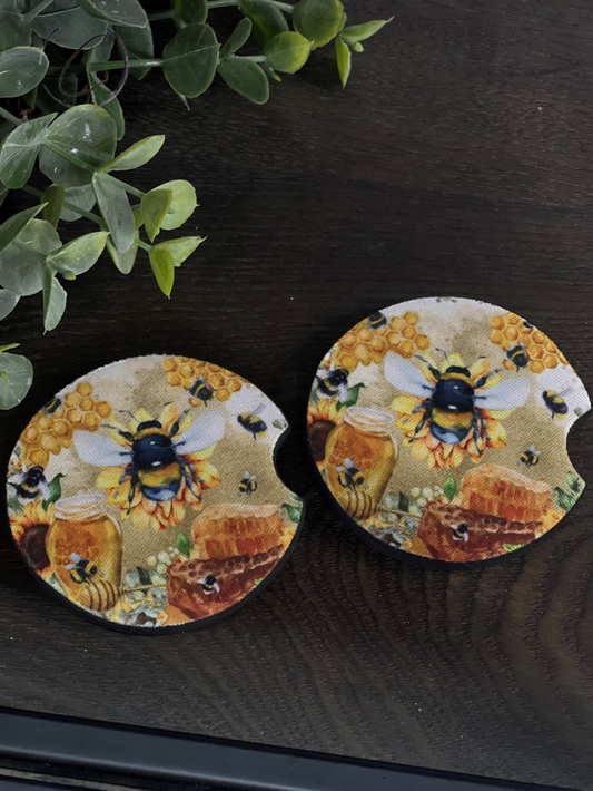 Watercolor Honey Bee Car Coaster Set