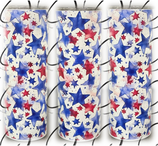 Watercolor Patriotic Stars 20oz Skinny Tumbler