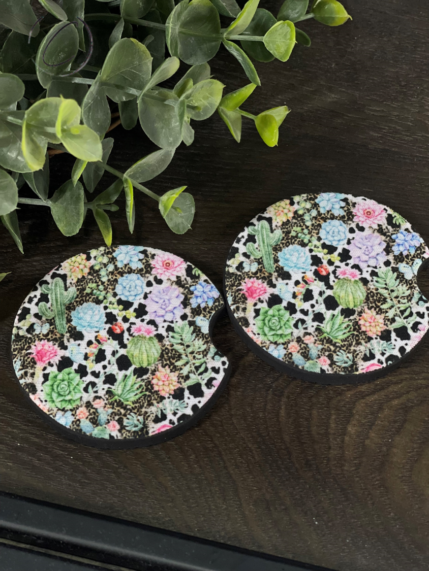 Western Succulent Car Coaster Set