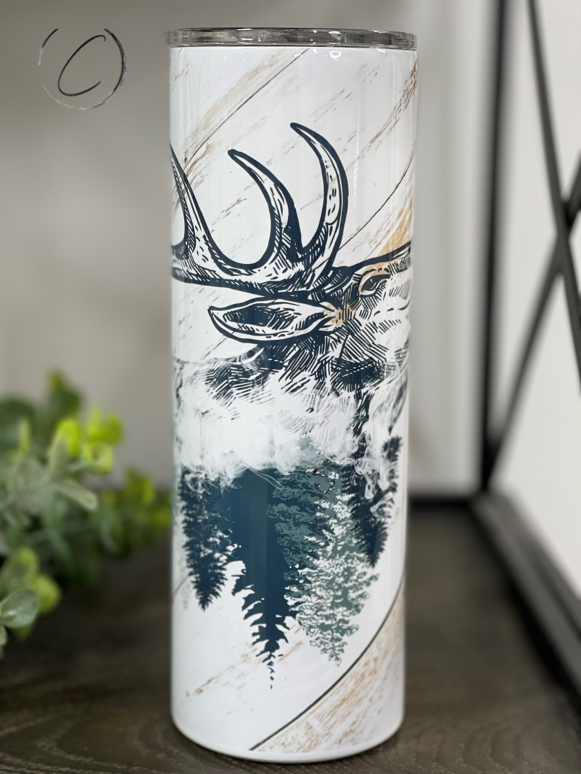 White Weathered Wood Elk 20oz Skinny Tumbler