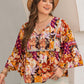 Plus Size Fall Printed Tie Neck Blouse