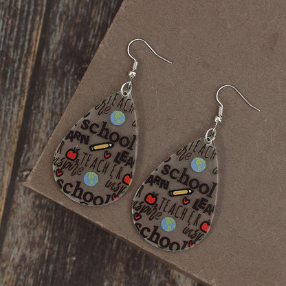 School Acrylic Letter Teardrop Shape Earrings