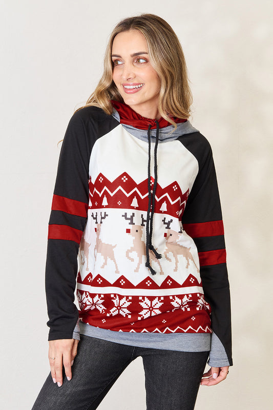 Full Size Christmas Drawstring Long Sleeve Hoodie