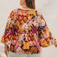 Plus Size Fall Printed Tie Neck Blouse