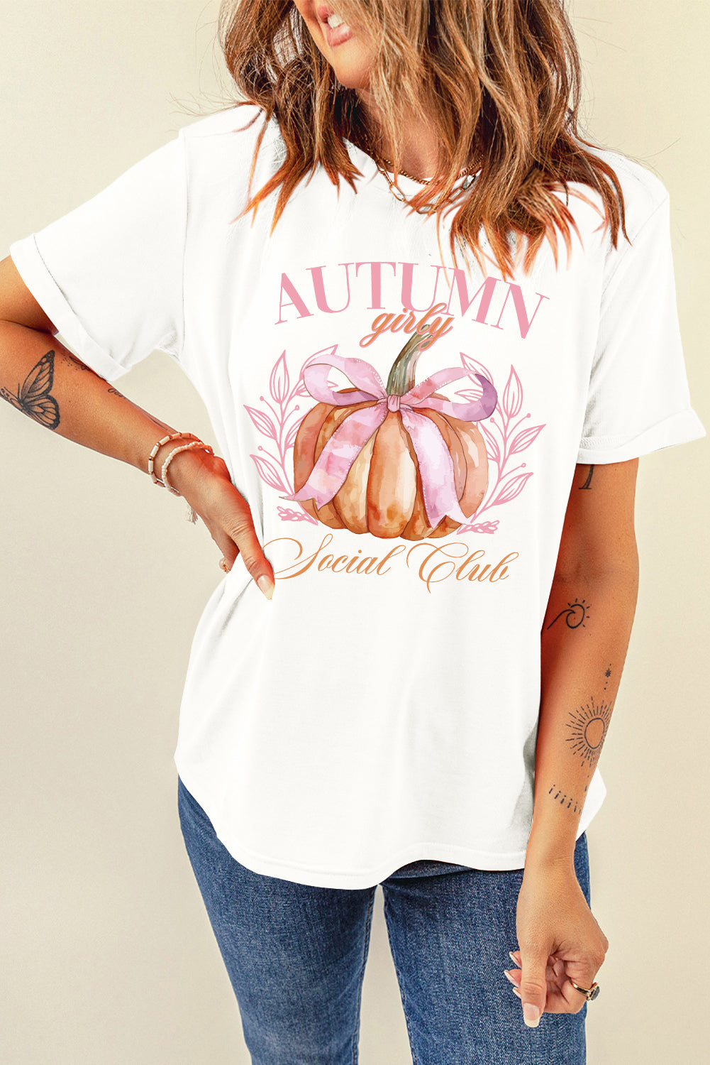 Pink Ribbon Pumpkin Graphic Short Sleeve T-Shirt