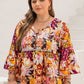 Plus Size Fall Printed Tie Neck Blouse