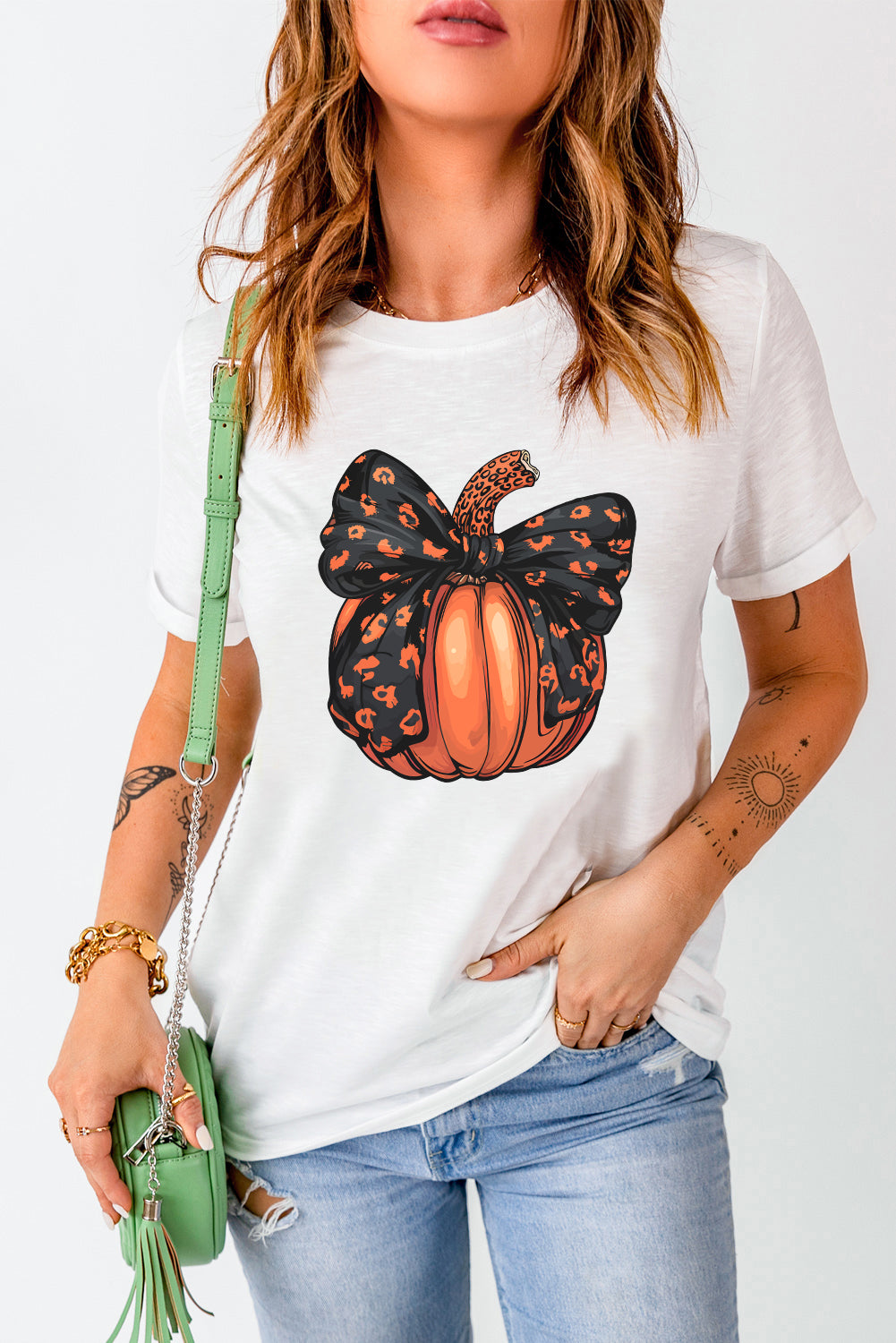 Black and Orange Bow Pumpkin Short Sleeve T-Shirt