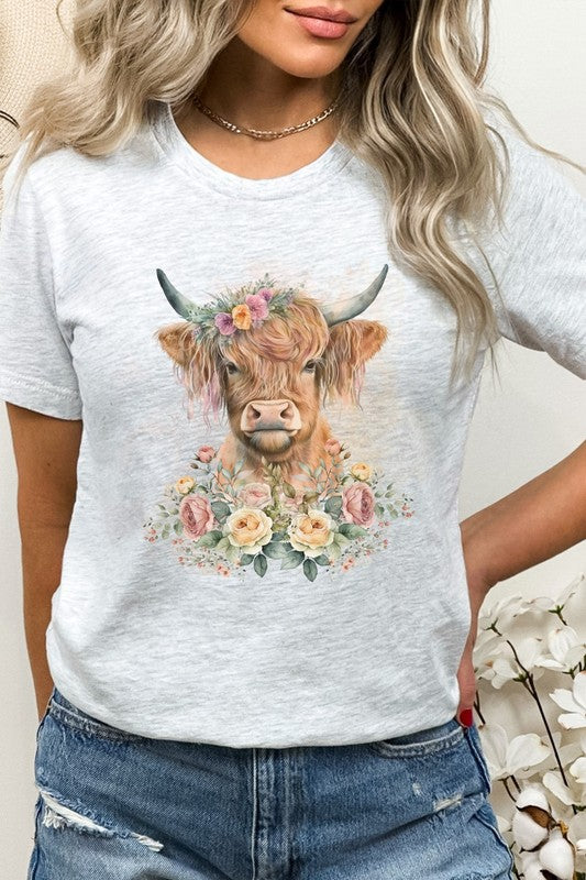 Floral Garden Baby Highland Cow Graphic Tee