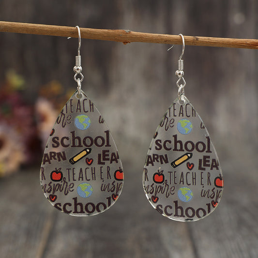 School Acrylic Letter Teardrop Shape Earrings