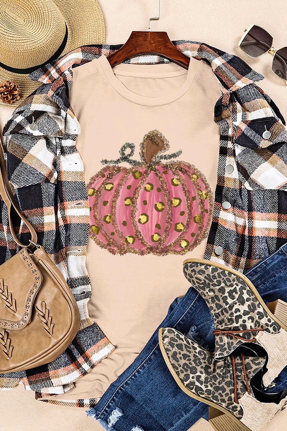 Pink Leopard Pumpkin Short Sleeve T-Shirt