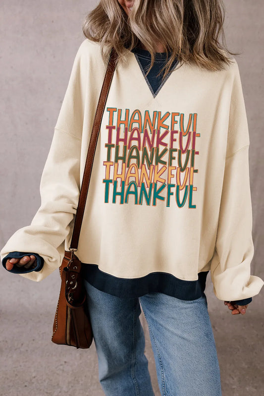 THANKFUL Round Neck Long Sleeve Sweatshirt