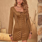 Fringe Lace Up Square Neck Long Sleeve Mini Dress