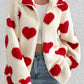 Heart Zip Up Drop Shoulder Furry Jacket