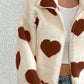 Heart Zip Up Drop Shoulder Furry Jacket