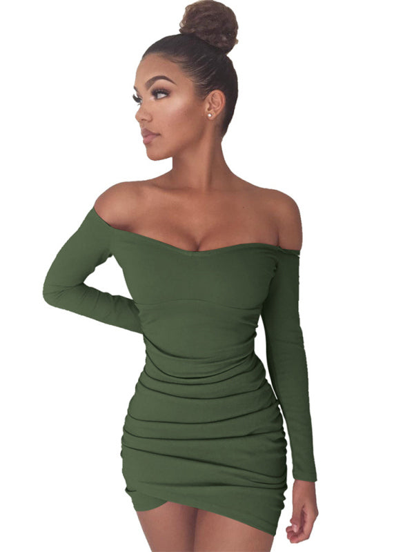 Long-sleeved Sexy One-shoulder Dress