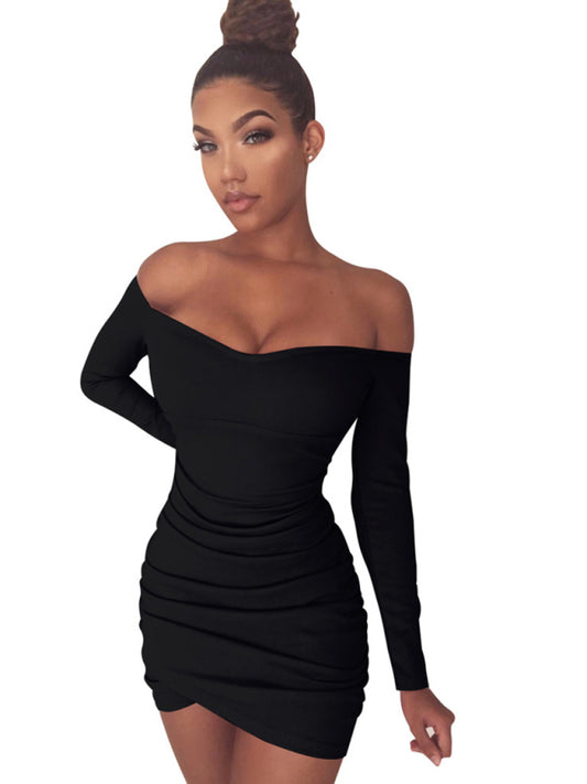 Long-sleeved Sexy One-shoulder Dress