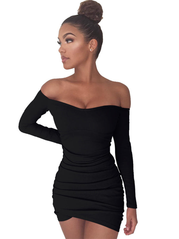 Long-sleeved Sexy One-shoulder Dress