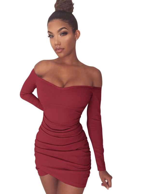 Long-sleeved Sexy One-shoulder Dress