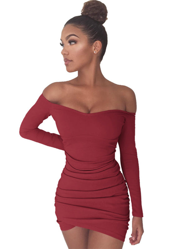 Long-sleeved Sexy One-shoulder Dress