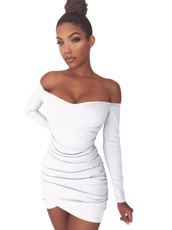 Long-sleeved Sexy One-shoulder Dress