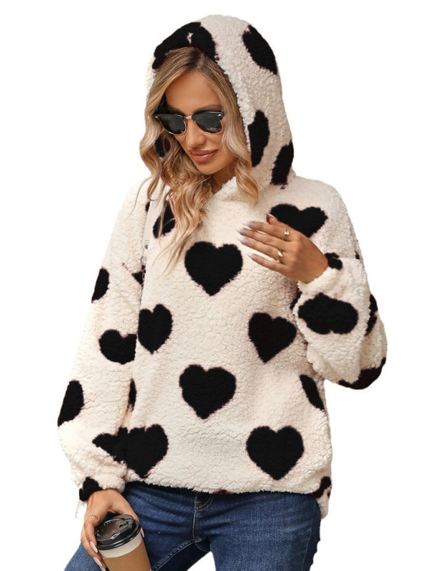 Valentine's Day Loose Plush Hooded Pullover Sweatshirt