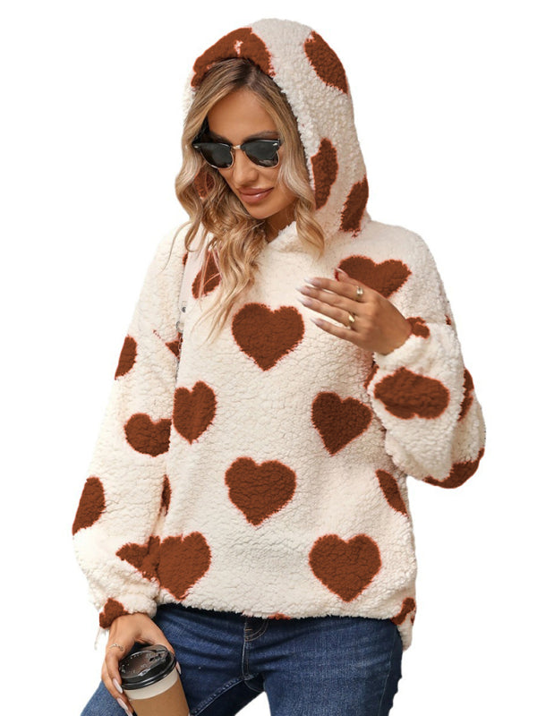 Valentine's Day Loose Plush Hooded Pullover Sweatshirt