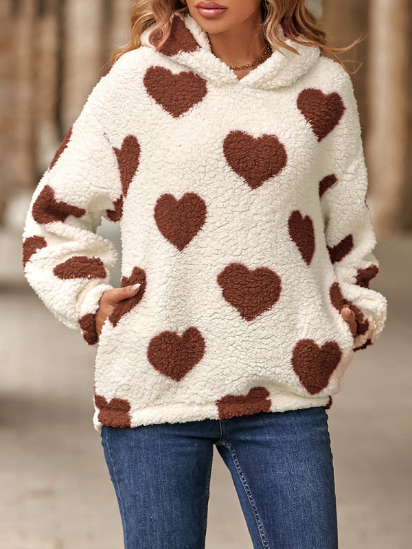 Valentine's Day Loose Plush Hooded Pullover Sweatshirt